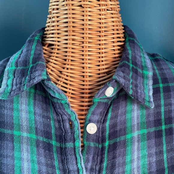 Aerie Gauzy Plaid Blue Green Women’s Button Front Shirt Size Medium Cotton - Picture 3 of 12